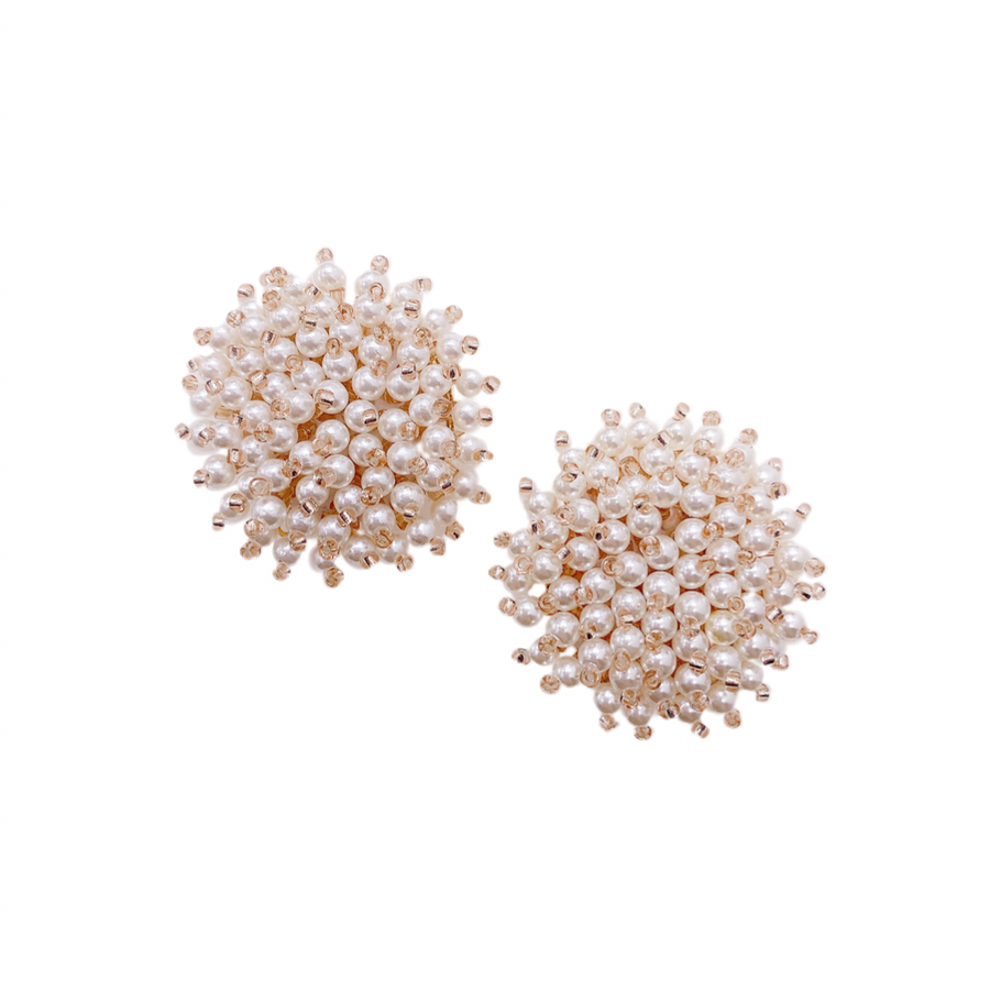 Sophie Beaded Pearl Large Studs || Made by Maddie